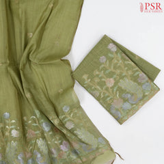 Pear Green Jamdani Silk Cotton Dress Material