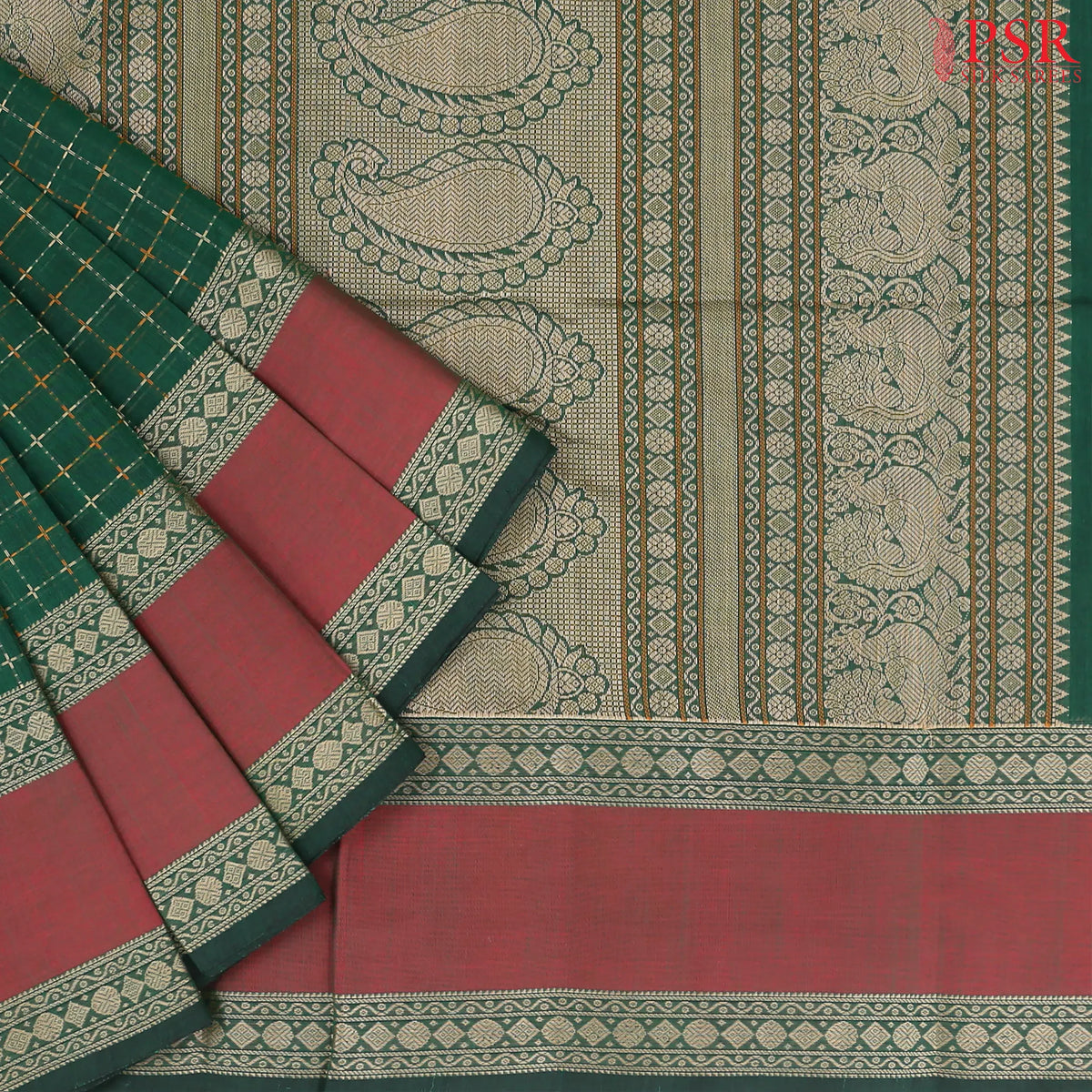 Dark Green Kalakshetra Kovai Cotton Saree