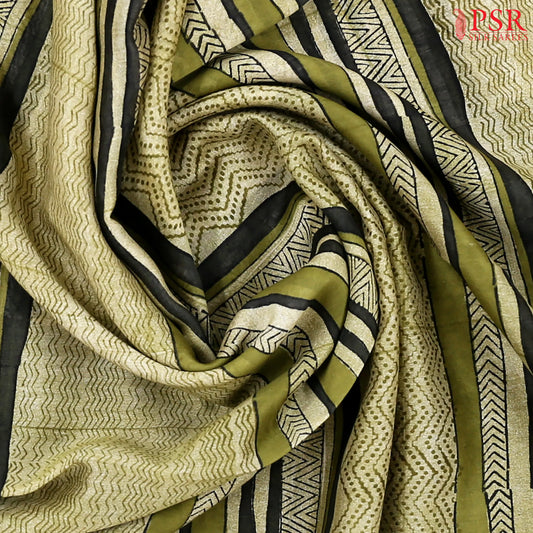 Light Olive Green Chanderi Silk Cotton Saree
