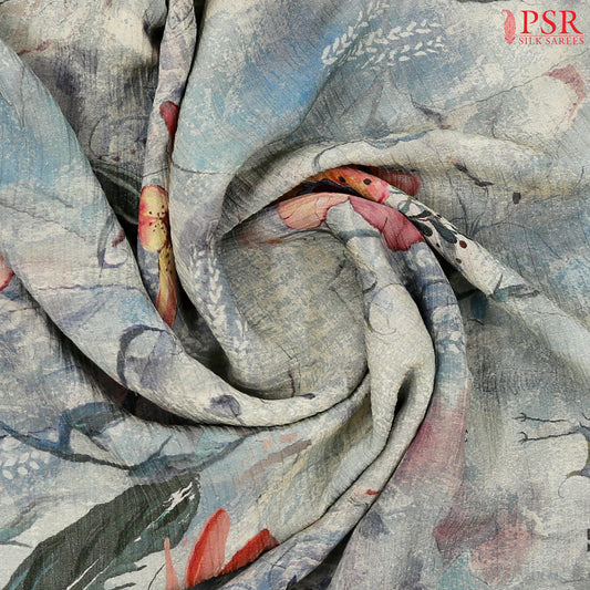 Blueish Grey Georgette Tissue Saree