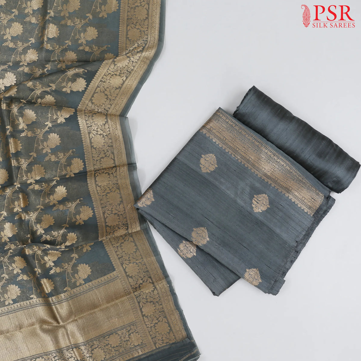 Pewter Grey Tussar Silk Dress Material