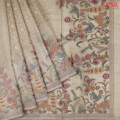 Golden Beige Tissue Embroidery Saree
