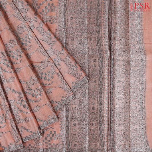 Warm Peach Banaras Tussar Silk Saree