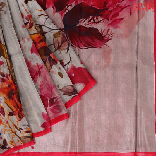 Grey Semi Crepe Saree