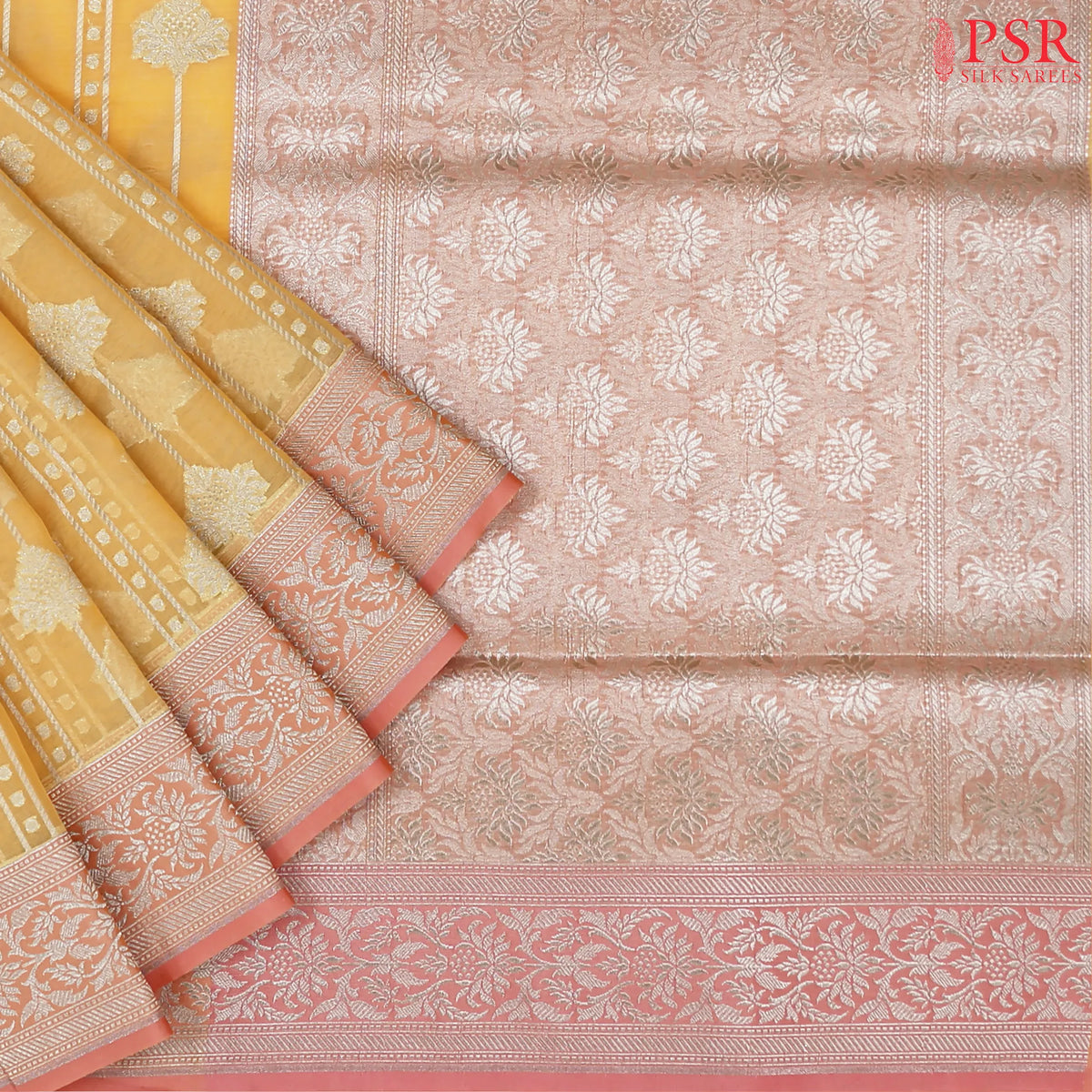 Light Saffron Yellow Semi Kora Summer Silk Saree