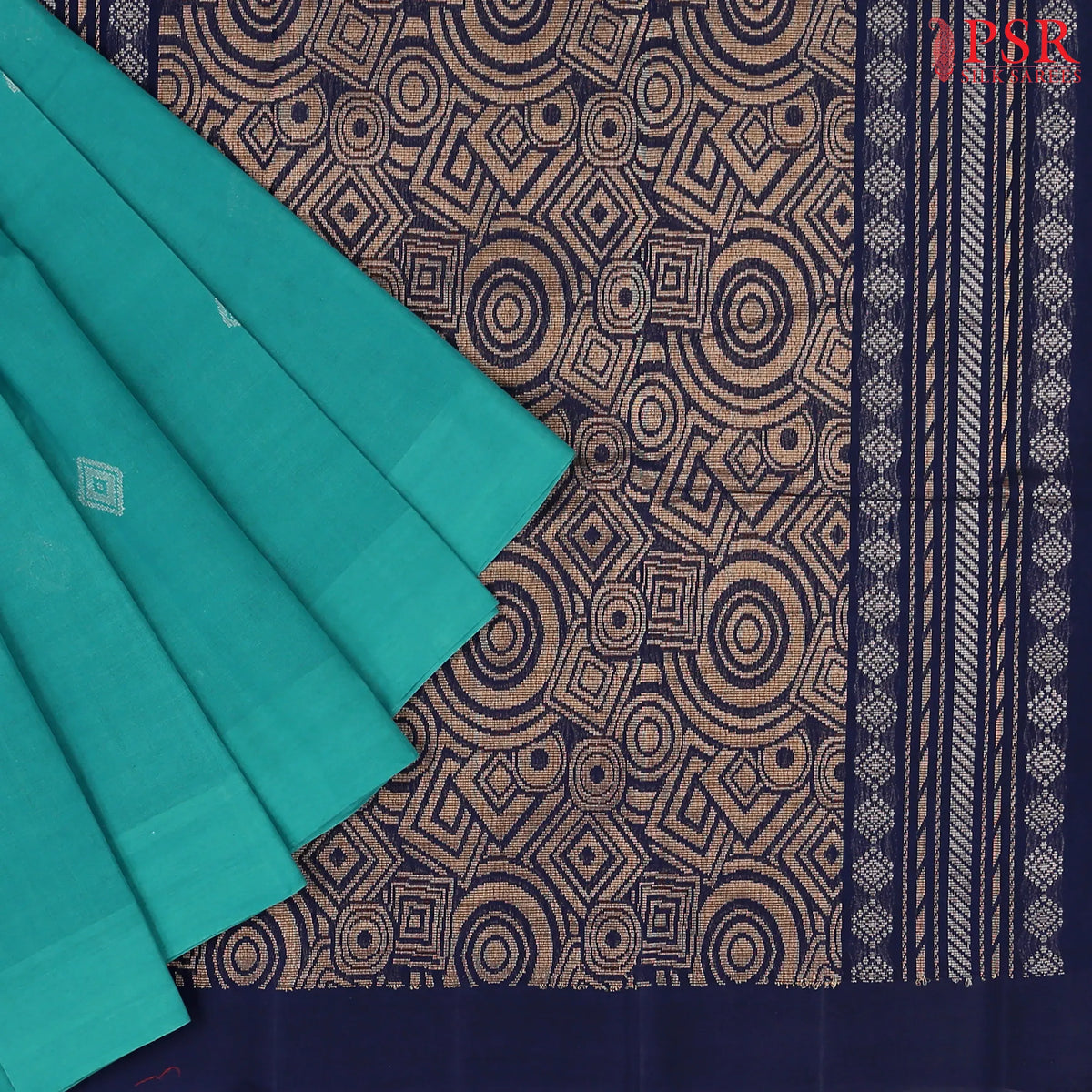 Turquoise Cyan Kovai Cotton Saree