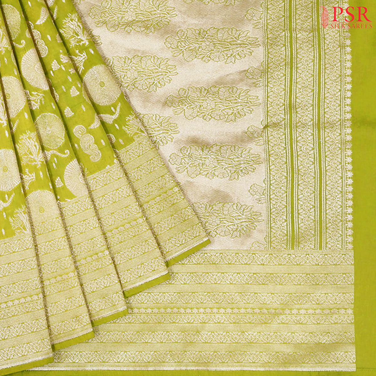 Olive Chartreuse Semi Banaras Saree