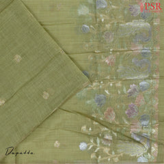 Pear Green Jamdani Silk Cotton Dress Material