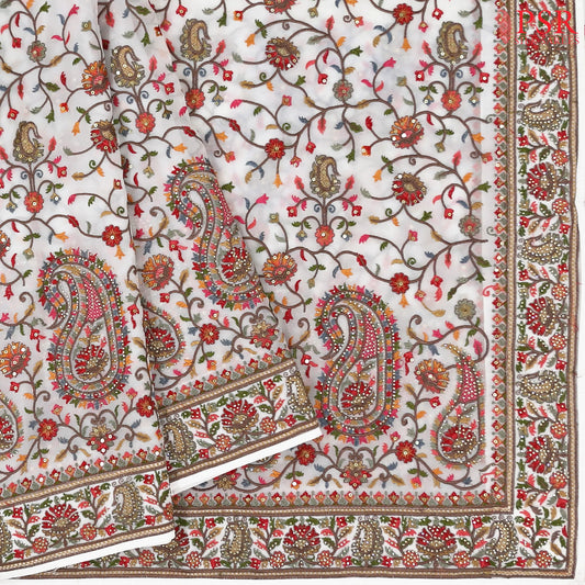 White Georgette Laser Embroidery Saree