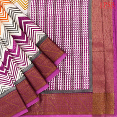 Beige & Orchid Chanderi Silk Cotton Saree