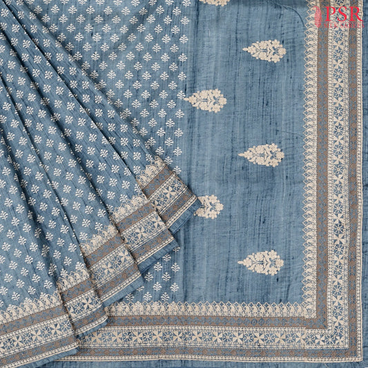 Carolina Blue Semi Dupion Saree
