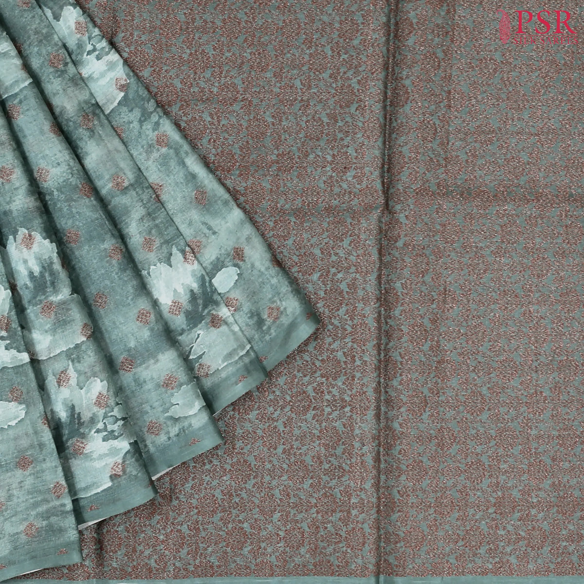 Turquoise Grey Banaras Tussar Silk Saree