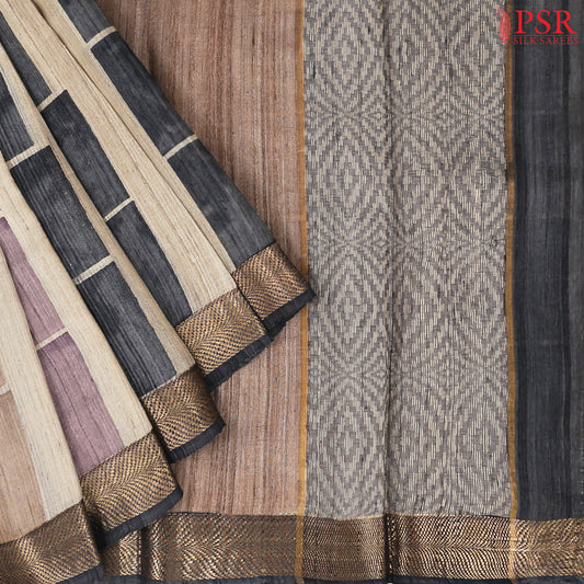 Tussar Beige Kadhi Tussar Silk Saree
