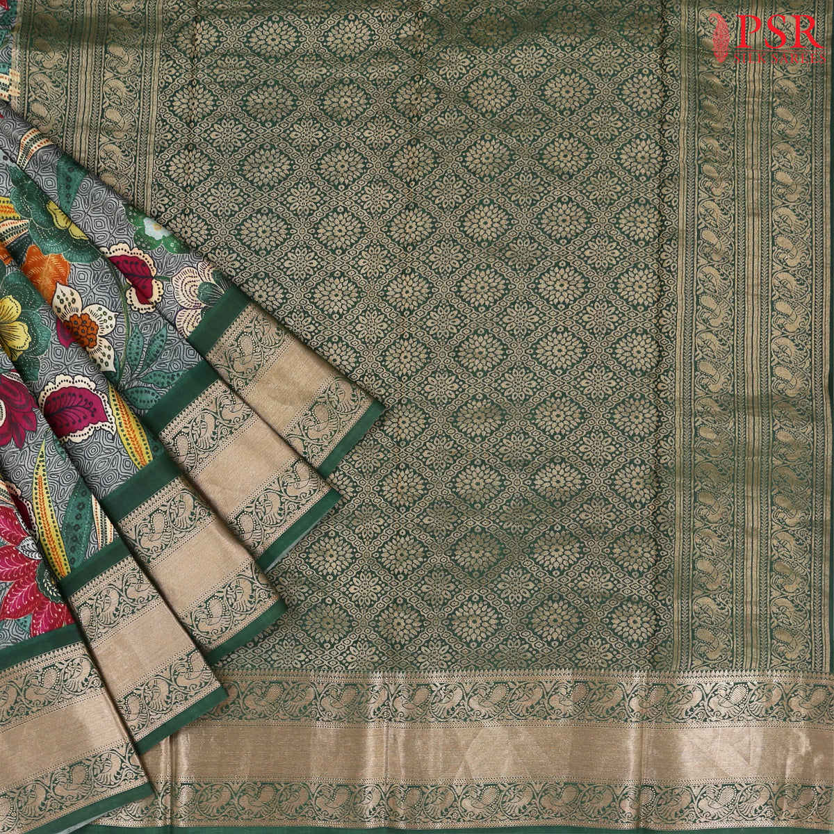 Steel Grey Printed Silk Saree