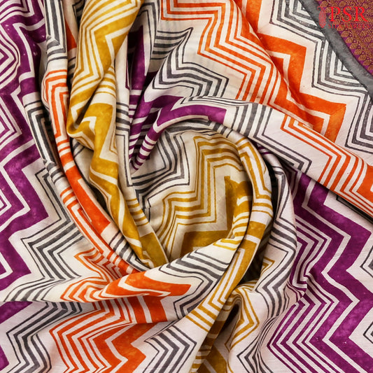 Beige & Orchid Chanderi Silk Cotton Saree