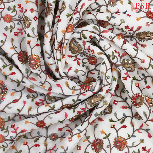 White Georgette Laser Embroidery Saree