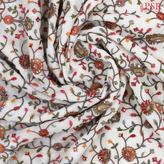 White Georgette Laser Embroidery Saree