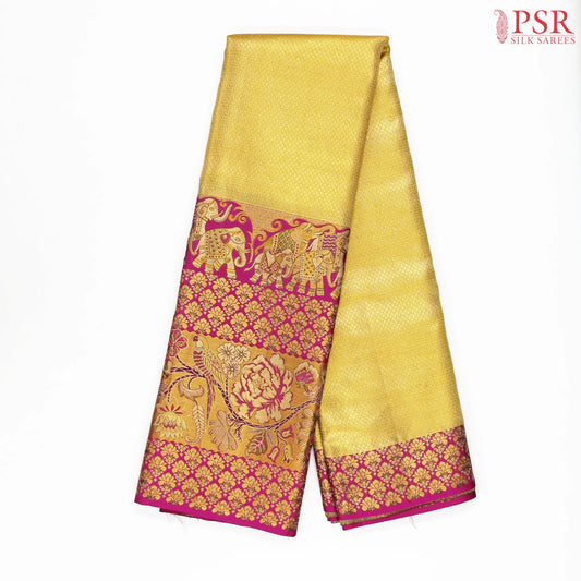 Golden Yellow Kanchipuram Jacquard Tissue Silk Saree