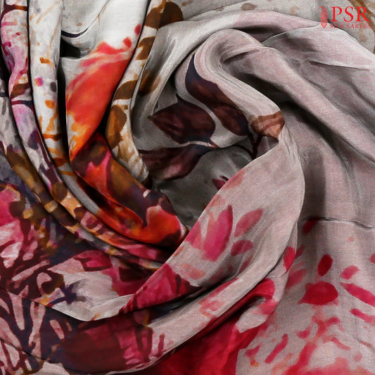 Grey Semi Crepe Saree