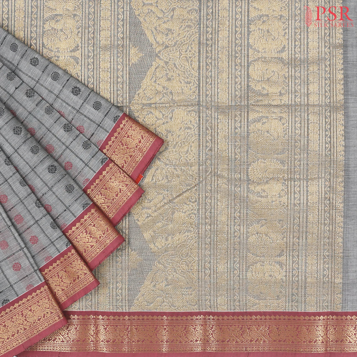 Dark Grey Kalakshetra Kovai Cotton Saree