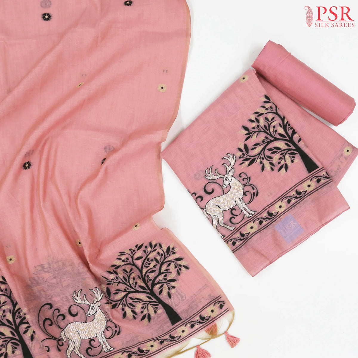 Flamingo Pink Jamdani Silk Cotton Dress Material