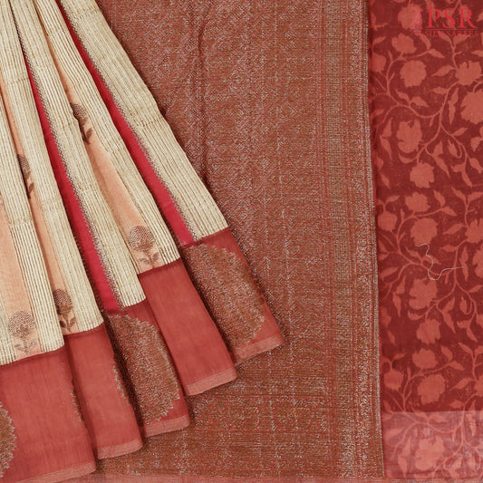 Beige Chanderi Silk Cotton Saree