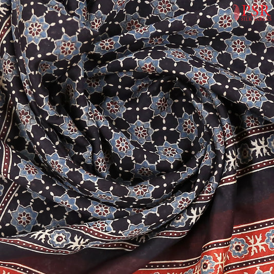 Black Jaipur Cotton Printed Saree