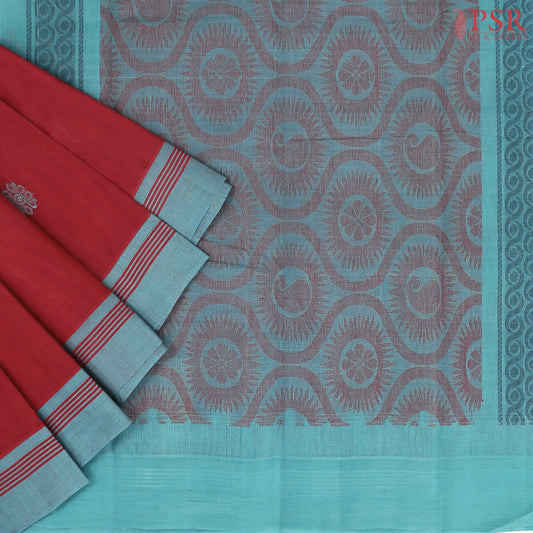 Crimson Red Kanchi Cotton Saree