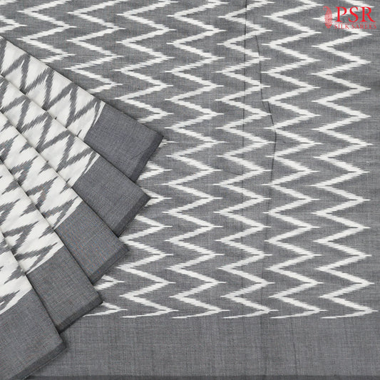 Off White Ikkat Cotton Saree
