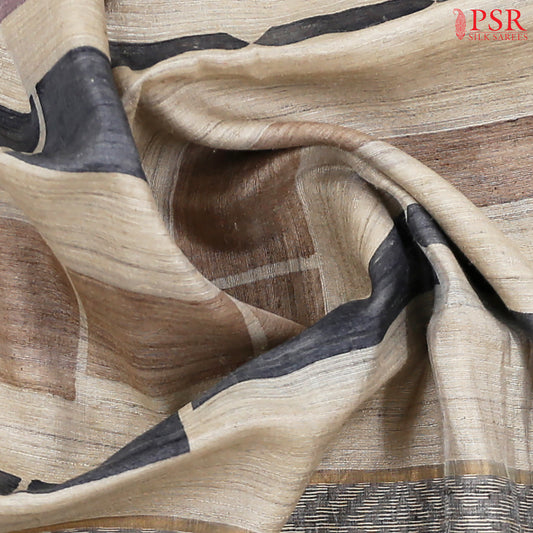 Tussar Beige Kadhi Tussar Silk Saree
