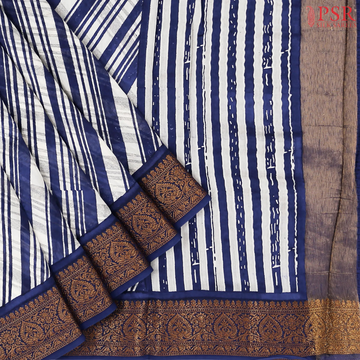 Light Grey & Dark Blue Chanderi Silk Cotton Saree
