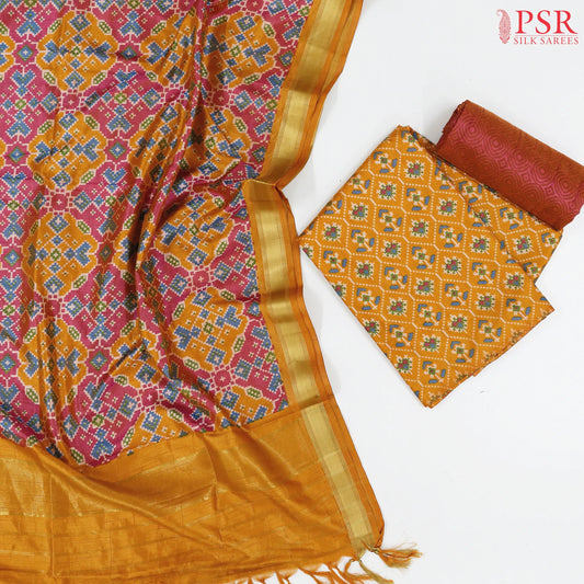 Marigold Orange Soft Patola Silk Cotton Dress Material