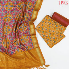 Marigold Orange Soft Patola Silk Cotton Dress Material