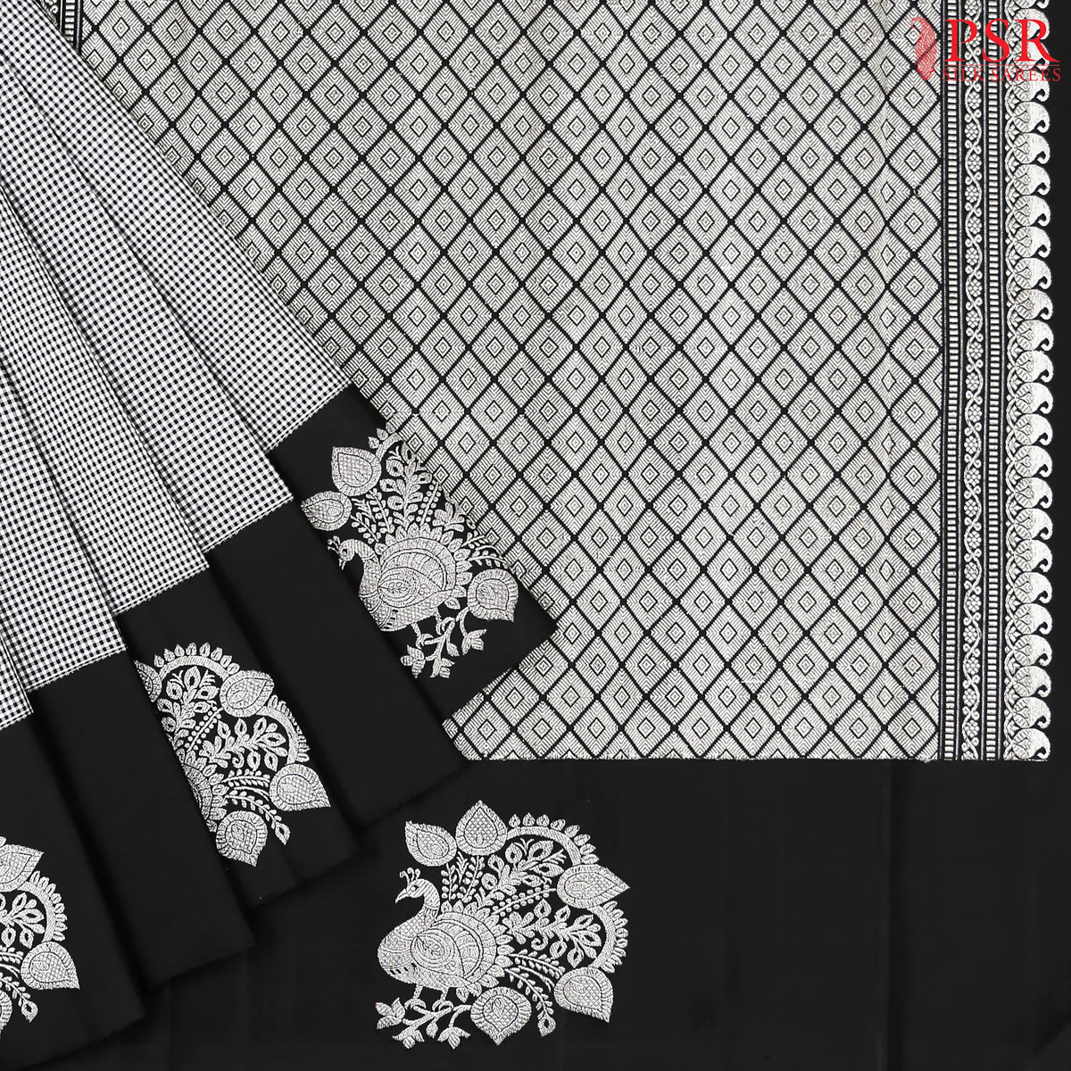 Black & White Kanchipuram Silk Saree