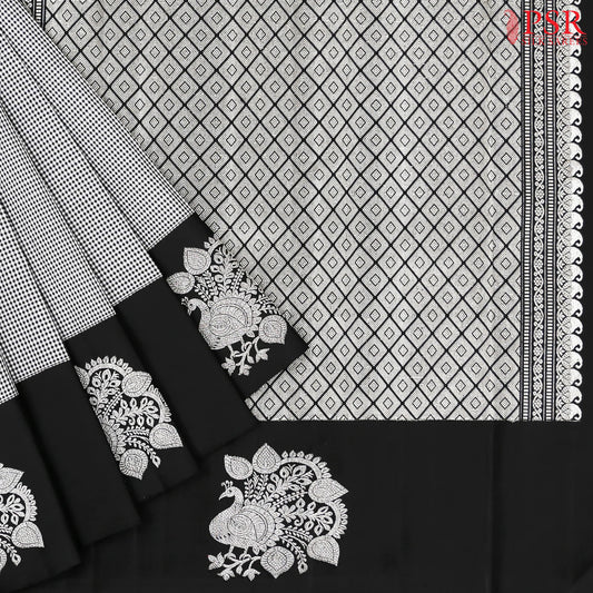 Black & White Kanchipuram Silk Saree