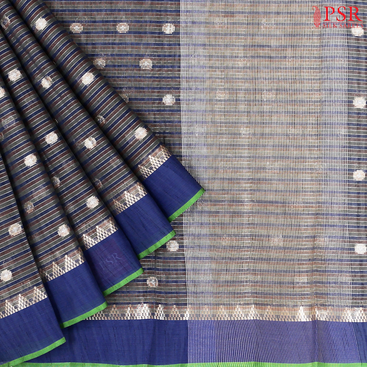 Grey & Blue Silk Cotton Cut Work Saree