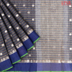 Grey & Blue Silk Cotton Cut Work Saree
