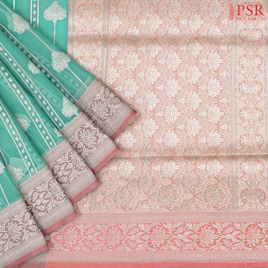 Tiffany Blue Semi Kora Summer Silk Saree