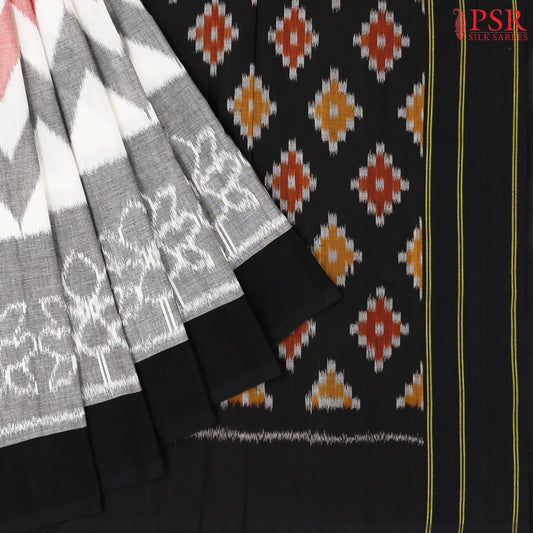 Off White Ikkat Cotton Saree