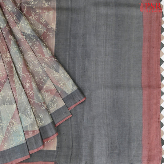 Grey & Pink Kadhi Tussar Silk Saree