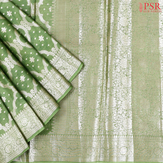 Asparagus Green Banaras Tussar Silk Saree