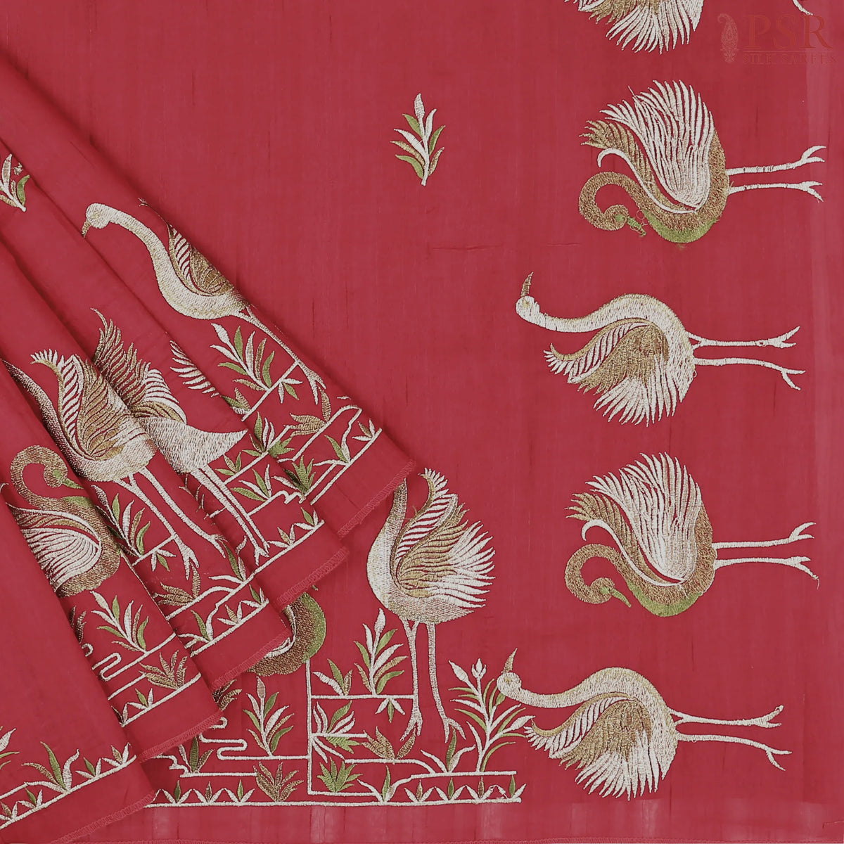 Red Kosa Embroidery Saree