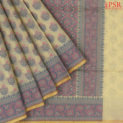 Beige Banaras Silk Cotton Saree