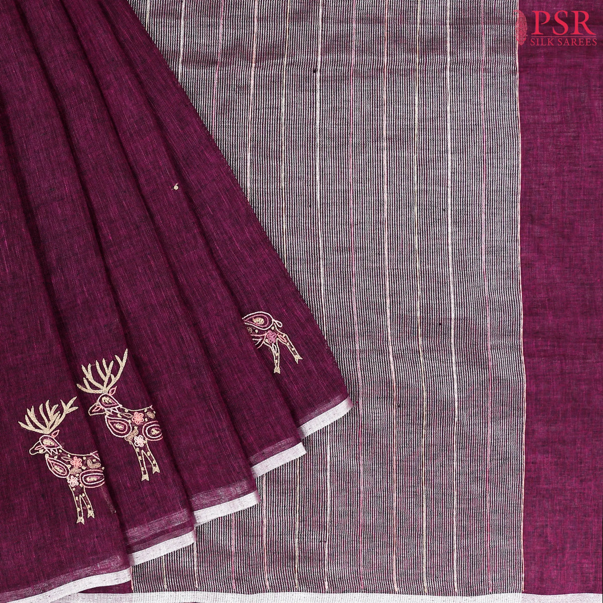 Mulberry Purple Linen Saree