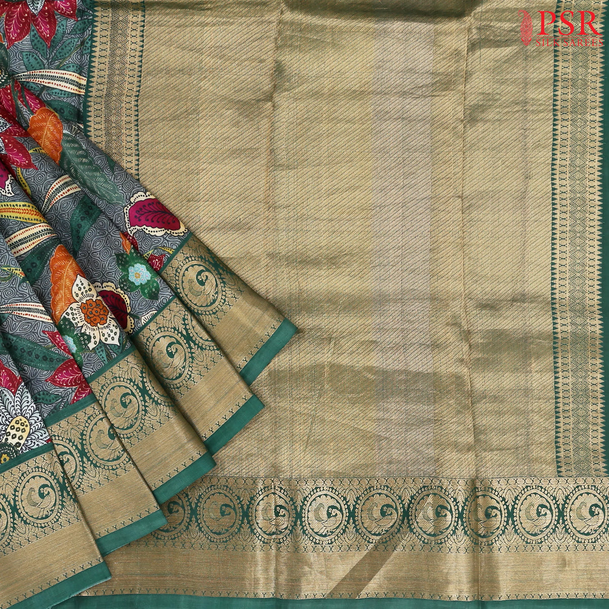 Steel Grey Printed Silk Saree
