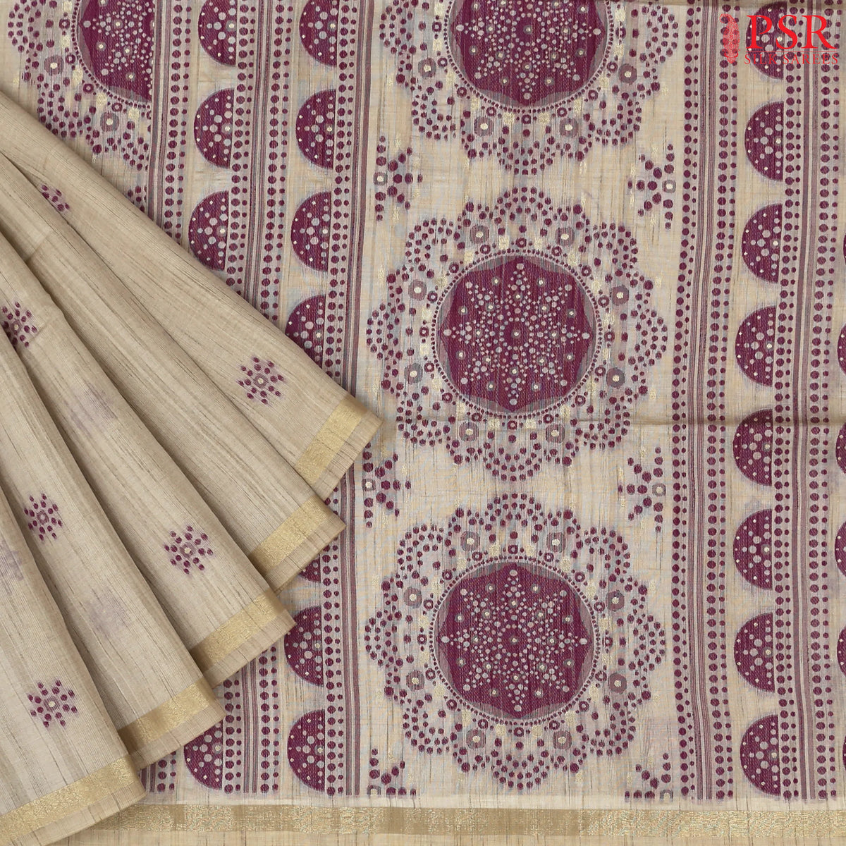 Beige Ghicha Tassar Saree