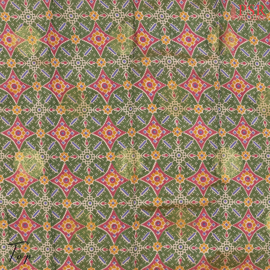 Green Soft Patola Semi Silk Dress Material