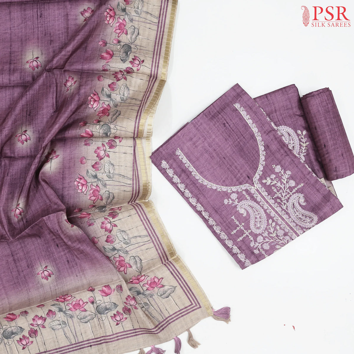 Sunset Purple Semi Tassar Dress Material