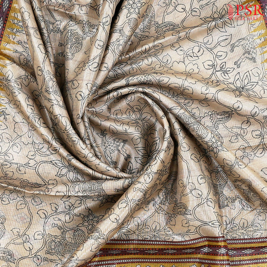 Beige Semi Tussar Saree