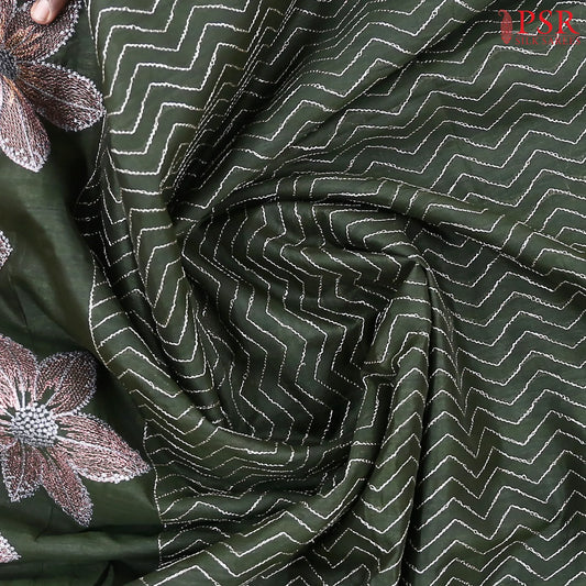 Dark Green Kosa Embroidery Saree
